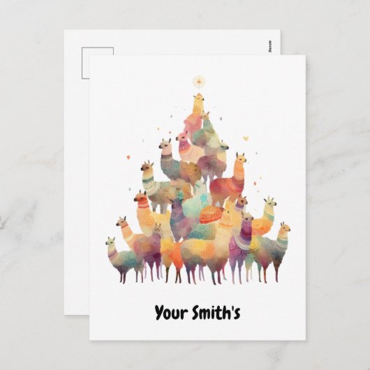 lama kerst feestdagenkaart (Voorkant / Achterkant)