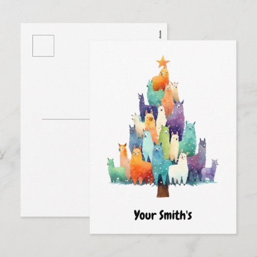 lama kerst feestdagenkaart (Voorkant / Achterkant)