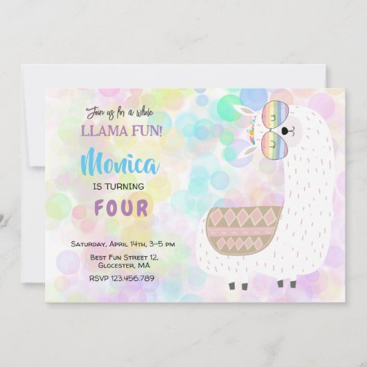 Lama leuke, kleurrijke kinderen verjaardag kaart (Voorkant)