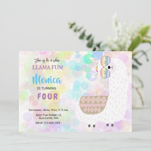 Lama leuke, kleurrijke kinderen verjaardag kaart (Staand voorkant)