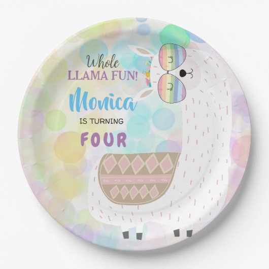 Lama leuke, kleurrijke kinderen verjaardag papieren bordje (Voorkant)