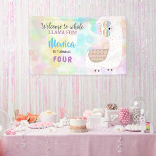 Lama leuke, kleurrijke kinderen verjaardag spandoek