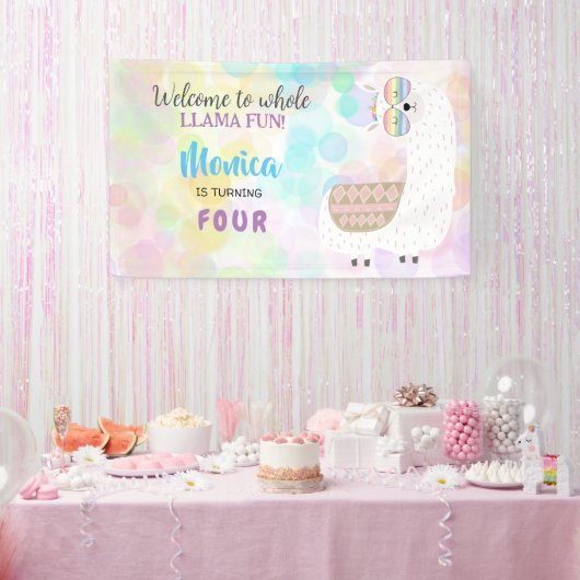 Lama leuke, kleurrijke kinderen verjaardag spandoek (Feest)