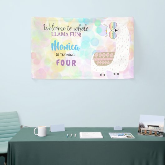 Lama leuke, kleurrijke kinderen verjaardag spandoek (Beurs)