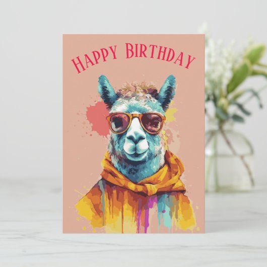 Lama Liefde & Lachen Gelukkige Verjaardag Feestdagenkaart (Staand voorkant)