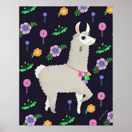 Lama met bloemen Art Print
