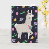 Lama met bloemen Verjaardag Kaart (Gele Bloem)