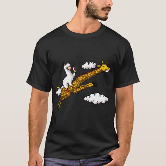 Lama met giraffe erop t-shirt (Voorkant)