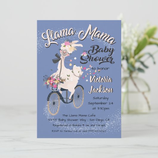 Lama Momma babyshower uitnodigingen (Staand voorkant)
