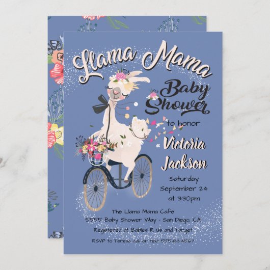 Lama Momma babyshower uitnodigingen (Voorkant / Achterkant)