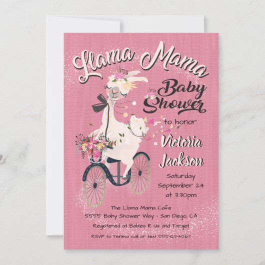 Lama Momma babyshower uitnodigingen (Voorkant)