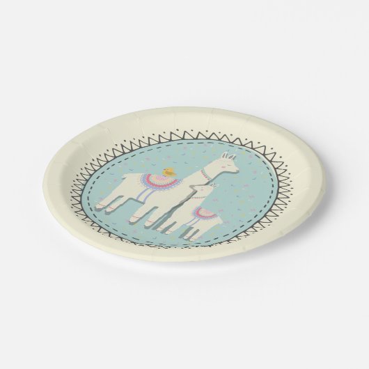 lama - momma en baby - papieren borden papieren bordje (Gekanteld)