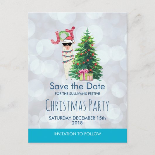 Lama op Silver Bokeh & Icy Blue Bewaar de datum Briefkaart (Voorkant)