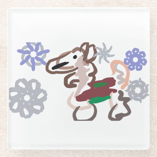 Lama winterpret glazen onderzetter (Voorkant)