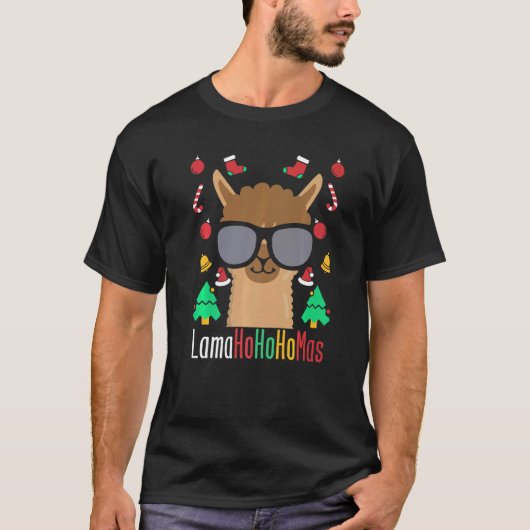 Lamahohomas Llama met bril kerstalpaca T-shirt (Voorkant)
