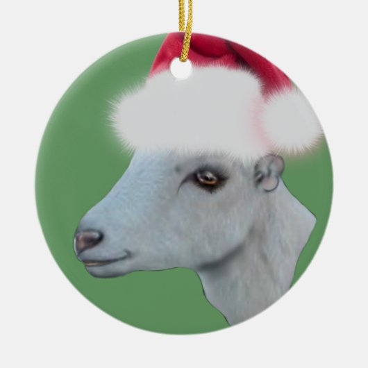 LaMancha Goat Santa Hat-kerstversiering Keramisch Ornament (Voorkant)