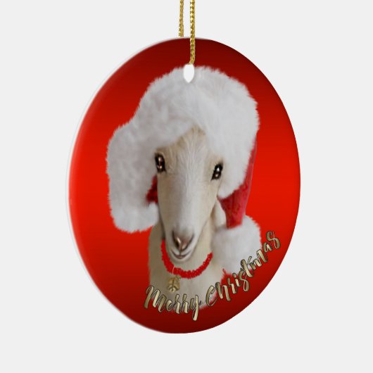 LaMancha Goat Santa Hat-kerstversiering Keramisch Ornament (Rechts)