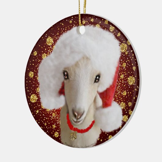 LaMancha Goat Santa Hat-kerstversiering Keramisch Ornament (Links)