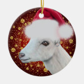 LaMancha Goat Santa Hat-kerstversiering Keramisch Ornament (Voorkant)