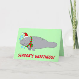 Lamantijn in kerstmuts en sjaal Sfeer groet Feestdagen Kaart