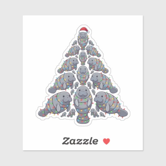 Lamantijn Kerstboom Santa Hoed Kerstlichten  Sticker (Vel)