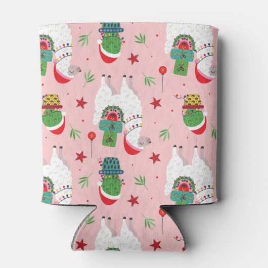 Lamas en cactussen kerstpatroon blikjeskoeler (Achterkant)