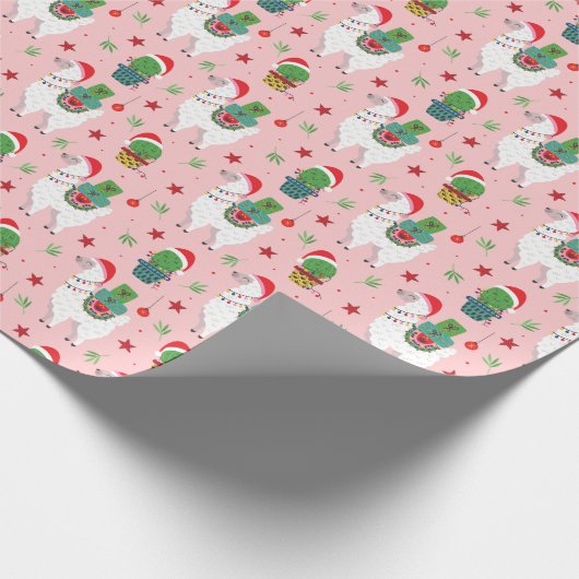 Lamas en cactussen kerstpatroon cadeaupapier (Hoek)