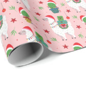Lamas en cactussen kerstpatroon cadeaupapier (Rol Hoek)