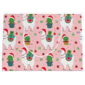 Lamas en cactussen kerstpatroon groot cadeauzakje (Voorkant)