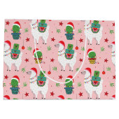 Lamas en cactussen kerstpatroon groot cadeauzakje (Achterkant)