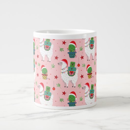Lamas en cactussen kerstpatroon grote koffiekop (Voorkant)