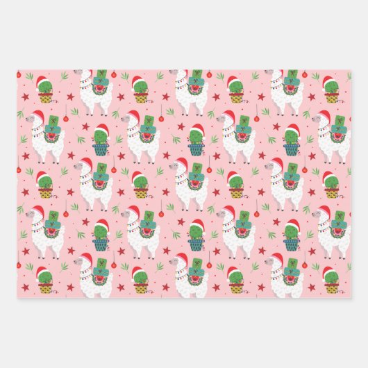 Lamas en cactussen kerstpatroon inpakpapier vel (Voorkant)