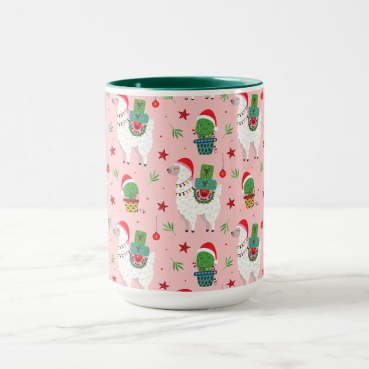 Lamas en cactussen kerstpatroon mok (Midden)