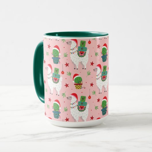 Lamas en cactussen kerstpatroon mok (Voorkant links)