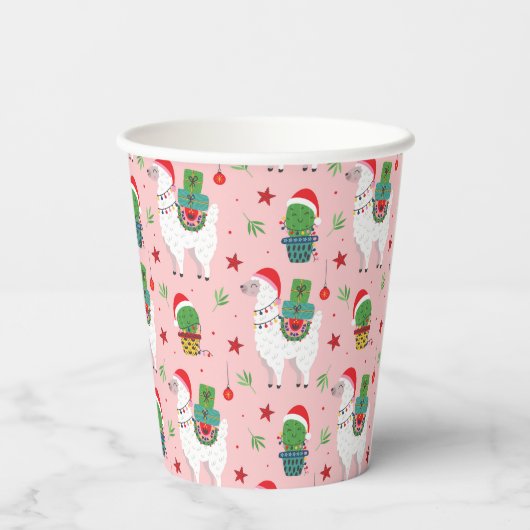 Lamas en cactussen kerstpatroon papieren bekers (Achterkant)