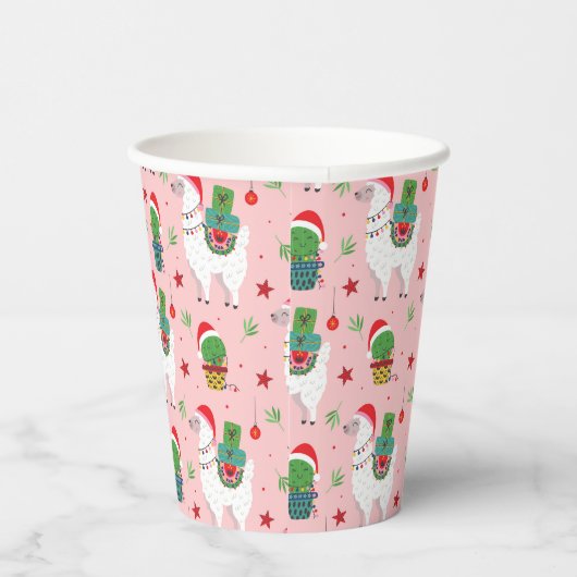 Lamas en cactussen kerstpatroon papieren bekers (Rechts)