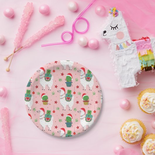 Lamas en cactussen kerstpatroon papieren bordje (Feest)