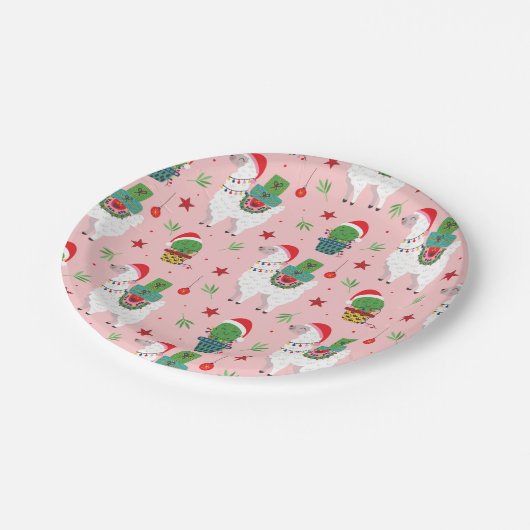 Lamas en cactussen kerstpatroon papieren bordje (Gekanteld)