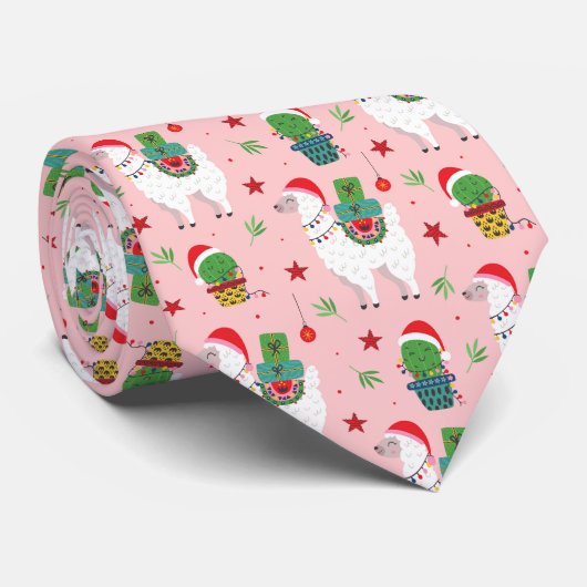 Lamas en cactussen kerstpatroon stropdas (Opgerold)