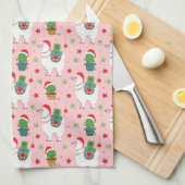 Lamas en cactussen kerstpatroon theedoek (Quarter Fold)