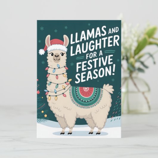 Lamas en feestelijk seizoen - Kerstkaart (Staand voorkant)