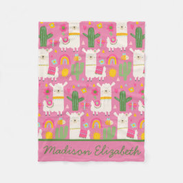 Lama's Groene Cactus Mooie Meisjesachtige Roze Reg Fleece Deken