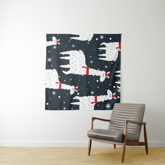 Lama's, handgetekende achtergrond. Kleurrijk naadl Wandkleed (In Situ (horizontaal))