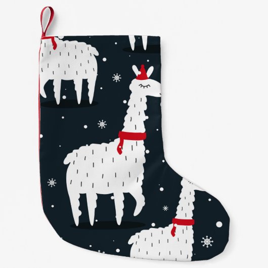 Lamas, met de hand getekende achtergrond. Kleurig  Kleine Kerstsok (Voorkant)