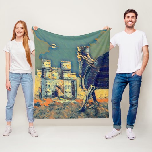 Lamassu Ishtar Gate Artwork Fleece Blanket, Small (In situ)