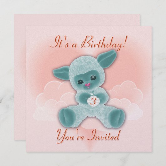 Lamb and Clouds verjaardagsuitnodiging voor kinder Kaart (Voorkant / Achterkant)