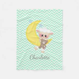 Lamb and Crescent Moon Nursery Fleece Deken