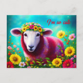Lamb Animal Cute Bright Flowers Roze kleurig Briefkaart (Voorkant)