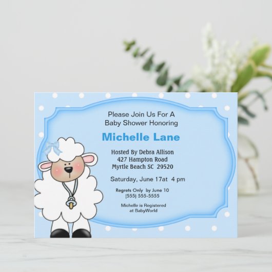 Lamb Baby Jongen Douche Uitnodigingen (Staand voorkant)