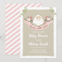 Lamb Baby shower Invitation Girl Pink Spring